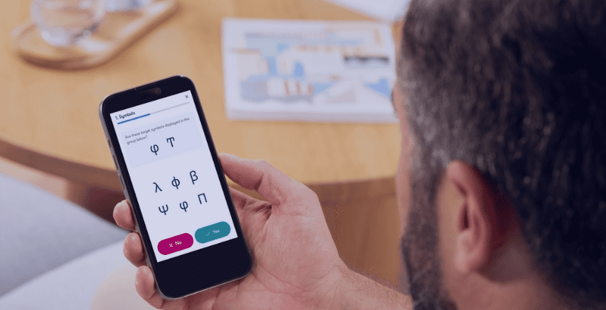 A smartphone screen showing an example of Aptem Assess's Symbols game