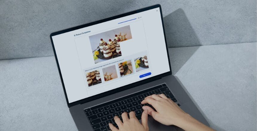 The Aptem Assess picture completion task on a laptop screen